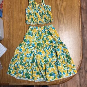 SHEIN Yellow and Green Floral Kids Dress Set